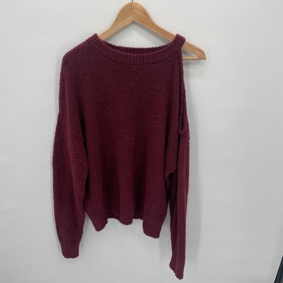 JAMISON NEW Evereve Maroon Chenille Open Shoulder Sweater Pullover // S - Picture 5 of 12